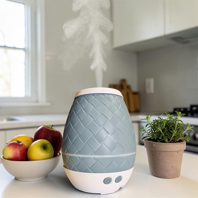 Dewdrop v.2 Ultrasonic Diffuser, Humidifier and Atomizer, Blue Woven Pattern, Ambient Light Control, Automatic Shut-Off