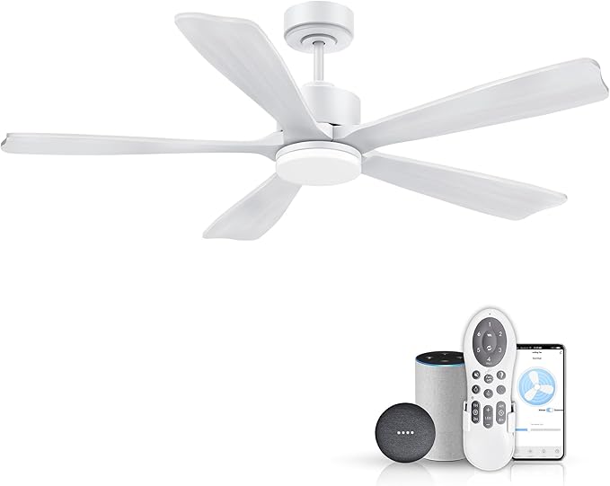 52 Inch Smart Ceiling Fans with Lights and remote,Eco-friendly wood ceiling fan Voice Control via WIFI Alexa App,Quiet DC Motor,Dimmable LED,Modern Ceiling Fan for Bedroom,Living Room,5 blade Fan