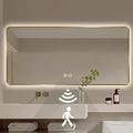 Gold LED Bathroom Mirror, 36" H x 48" W Smart Mirror with Infrared Motion Sensor Lights, Anti Fog, Stepless Dimmable & Color Temperature Adjustment, Wall Mounted Vanity Mirror, CRI≥93