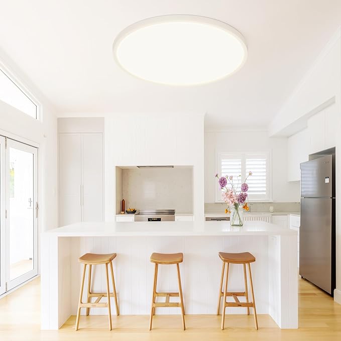16 Inch LED Flush Mount Ceiling Light – 32 W 3200 LM Dimmable, 3-CCT Changeable (3000K/4000K/6500K), Ultra-Thin Modern Round Light Fixture for Kitchen, Dining Room, Bedroom, Office