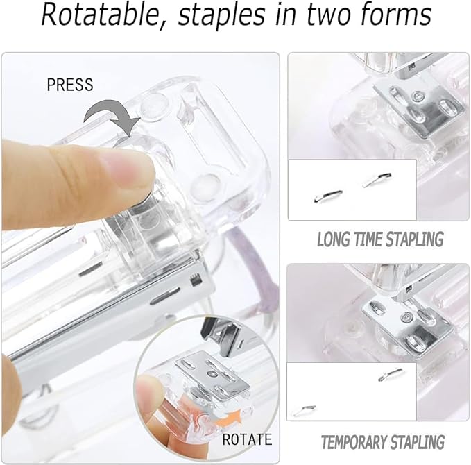 Silver Desk Organizers and Accessories Set with 360-Degree Rotating Pen Holder, Acrylic Stapler, Tape Holder, Staple Remover, Binder/Paper Clips Kit, Scissor and 1 Box of Staples