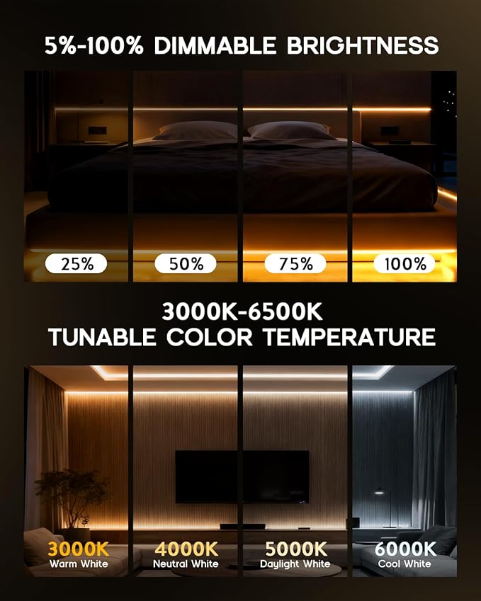 LED Strip Lights 49.2ft 110-120V,Dimmable Silicone Neon Rope Lights,Flexible Outdoor Waterproof Neon Strip Lights for Mirror,Kitchen,Cabinet,DIY Lighting