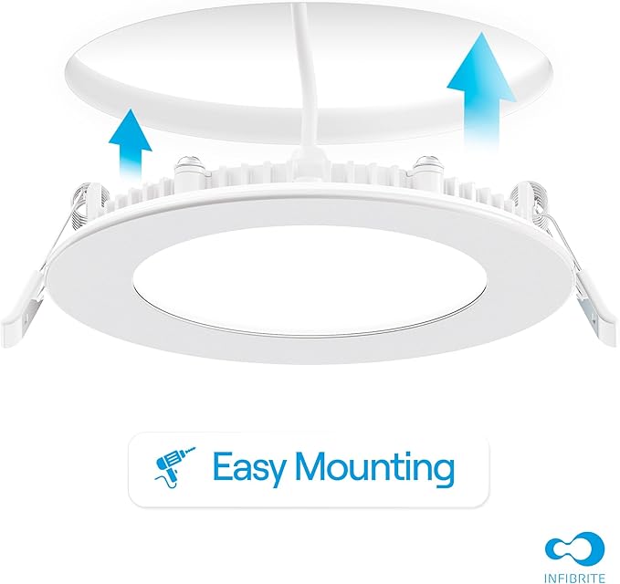 INFIBRITE 4 Inch 6000K Clear White 9W 750LM Thin LED Ceiling Light Kit, Dimmable, Wet Rated