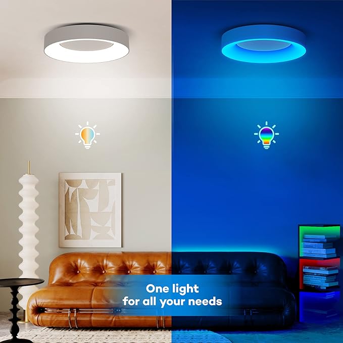RGB Flush Mount Ceiling Light with Remote Control, 2400LM Dimmable Ceiling Light Fixture, 3000K-6500K Modern Low Profile Ceiling Lights for Bedroom Kids Room, 11in White