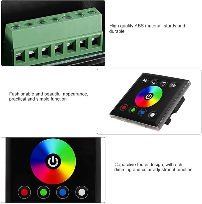 Wall Mounted Colorful RGBW LED Touch Panel Controller Dimmer Switch Applicable Scene LED Strip Light (Black), NIZUUONE1oxma72gdw-01