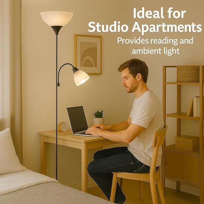Adjustable Black Floor Lamp with Reading Light, Tall Lamp for Living Room, Bedroom, Office, Susan 72" Standing Lamps for Living Room, Corner Light, Stand Lamp, Floor Lamps for Living Room Modern