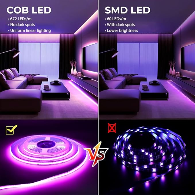 Sumaote RGBW COB Led Strip Light 32.8 FT, 24V 6720LEDs 12mm Width RGBW WiFi Tape Light with APP & Remote Control, 3000K Dimmable for Indoor Home Decor, Compatible with Alexa