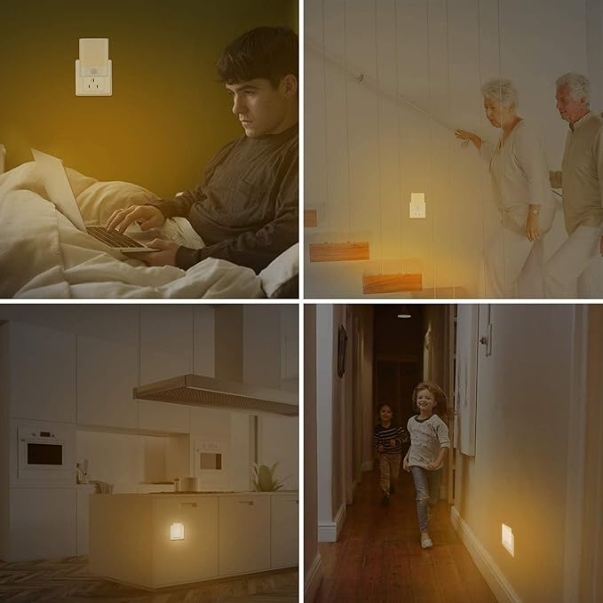 LED Night Light Plug in, Motion Sensor Night Light with Adjustable Brightness 3 Lighting Mode AUTO/ON/Off for Children, Bedroom, Hallway Light, 4-Pack