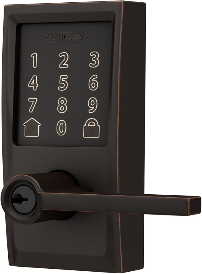 Schlage Encode Smart Wi-Fi Lock with Lever Handle, Touchscreen Keypad, Keyless Entry Door Lock, App Control, Alexa, Google Home and Airbnb Compatible, Aged Bronze, FE789WB CEN 716 LAT