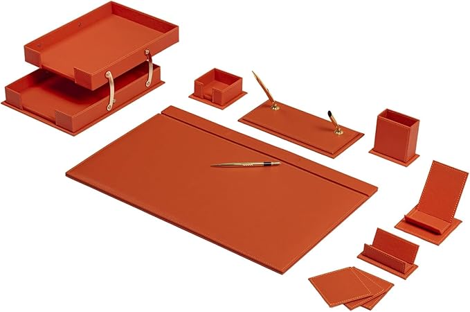 MOOGCO 12-Piece Leather Desk Set — Desk Pad 23.2" x 15.4", Double Document Tray, Pen Holder — Desk Organizer Set for Home Office & Executive Desk Accessories