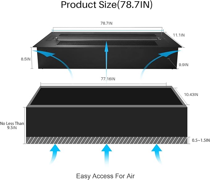 78.7" 3D Water Vapor Electric Fireplace Heater - Humidifier Function,Smart APP/Remote Control,Colorful Realistic Flame, Decorative Steam Atomizing Fireplace for Home, Office, Hotel & Restaurant