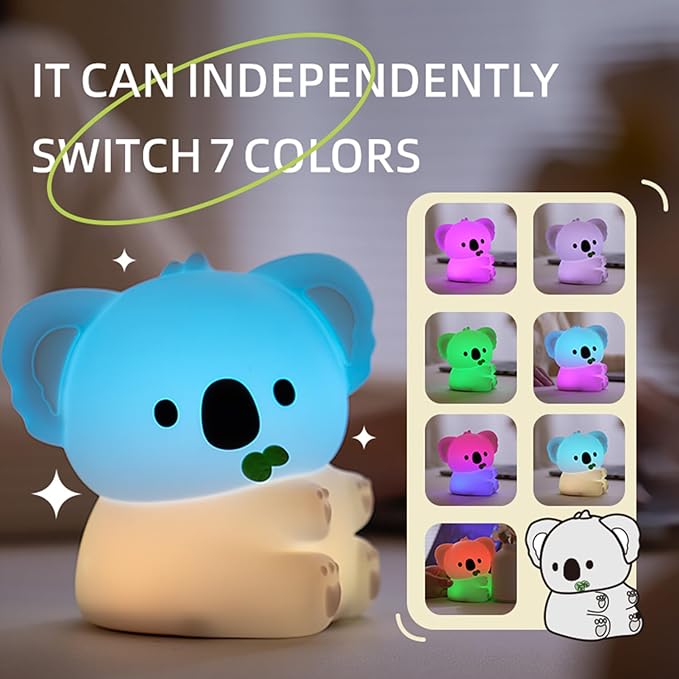 Koala Night Light, 7 Colors Dimmable Bedside Lamp, Touch Control Night Lamp with Timer for Kids Adults, Used for Camping Party Room Decor (Koala)