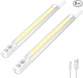 BIGMONAT Motion Sensor LED Night Light,Wireless USB Rechargeable Under Cabinet Strip Lights Stick-On Magnetic Closet Lighting Bar for Kitchen, Hallway, Motion Activated Indoor Light - White, 2Pack