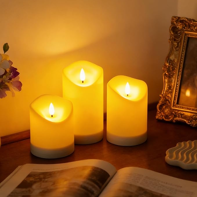 Solar Outdoor Waterproof Flameless Candles - 3 Pack Solar & Battery Operated LED Candles, White (D3.25" x 4"/5"/6" Assorted Heights) for Garden, Patio, Outdoor Decoration
