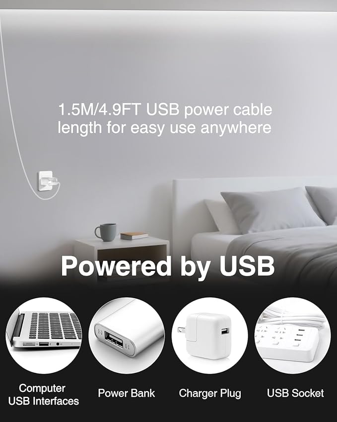 Aclorol 5V COB LED Strip Light White 6000K 6.56FT/2M 640LEDs Dimmable LED Flexible Tape Lights with Self-Adhesive for Bedroom Kitchen Cupboard Cabinet Mirror Staircase DIY Lighting Project (2 Pack)