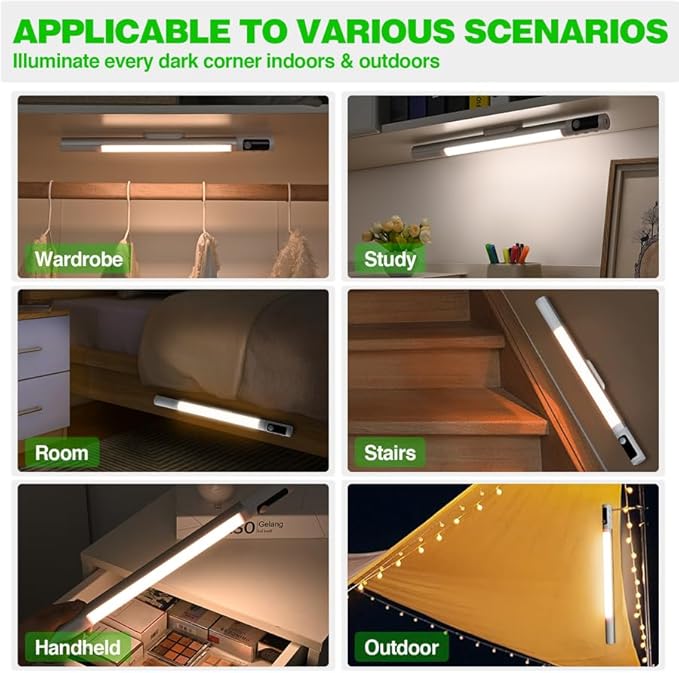 Under Cabinet Lighting, Motion Sensor Closet Lights, Wireless USB Rechargeable Led Light Bars, Sensor Night Lights for Drawers, Wardrobe, Stair, Kitchen 1 Packs [Energy Class A]