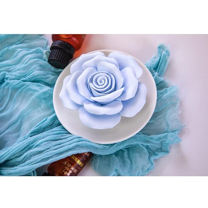 Essential Oil Passive Flower Diffuser -Non-Electric Porcelain Aromatherapy Diffusers for Small Mini Room, Desk Decorative, Bathroom (Blue Rose)