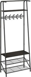 4-In-1 Hall Tree Entryway Organizer with 5 Hooks and Shoe Storage Bench, Sturdy Metal Frame, Metal Look Accent for Coat, Hat, and Bag Organization in Entryway, Living Room, or Bedroom