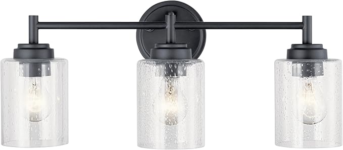 Kichler Winslow 21.5” Vanity Light in Black with Clear Seeded Glass, 3-Light Modern Bathroom Lighting Fixture, 45886BK