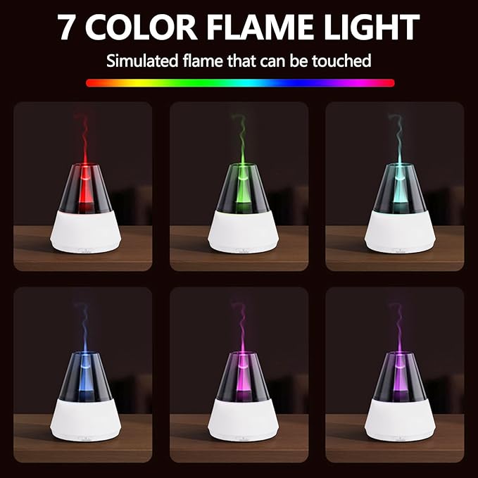 Flame Essential Oil Diffuser, Upgrade 7 Colour Lights Aromatherapy Diffuser, Oil Diffuser, Air Humidifier, Aroma Diffusers for Home, Bedroom, Office, Yoga, Timer & Waterless Auto Off (White)