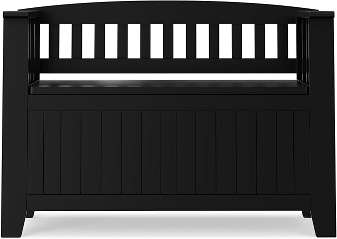 SIMPLIHOME Acadian Solid Wood 36 inch Wide Small Storage Bench and 36 inch Wide Storage Cabinet in Black for the Living Room, Entryway, and Family Room, Transitional Style