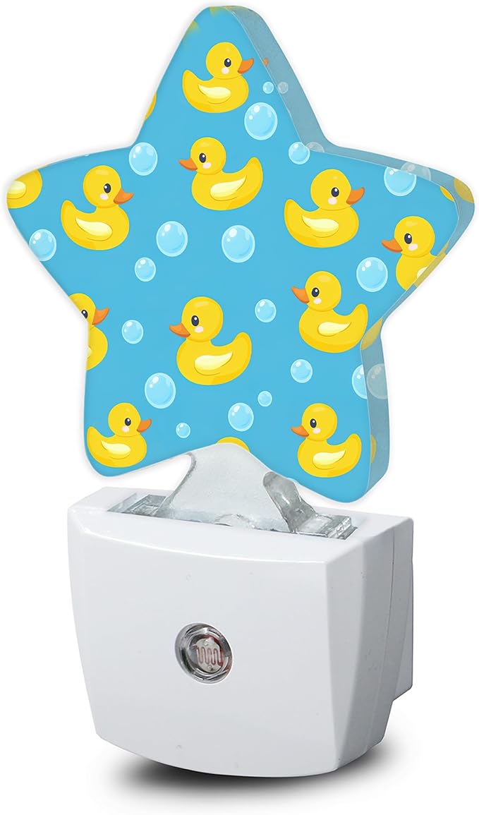 Cute Duck Night Lights Plug Into Wall,Yellow Cartoon Rubber Ducks Star Night Light for Kids,Nightlight with Dusk to Dawn Smart Sensor for Bedroom Bathroom Decor,Children Women Men Gift
