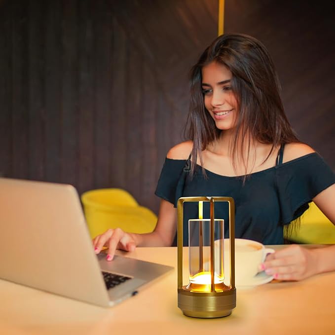 Small Table Lamp, Rechargeable Cordless Battery Operated LED Lamp, 3-Color Temperatures Dimmable Nightstand Lamp for Living Room, Bedroom, Outdoor Battery Powered Portable Touch Lamp (Gold)