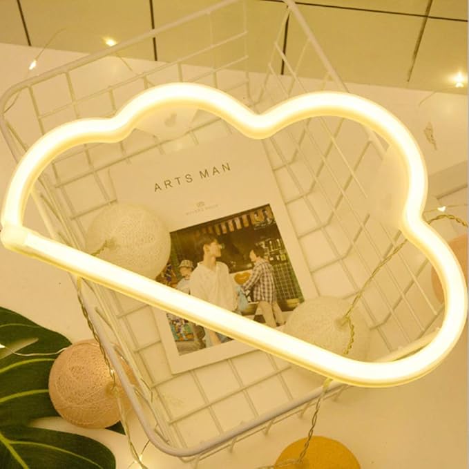 BEMOMENT Cloud Neon Light Signs Wall Decor Battery and USB Operated Bedside Lamps Home Decoration for Living Room,Children's Bedroom,Party,Christmas & Birthday Present(White)