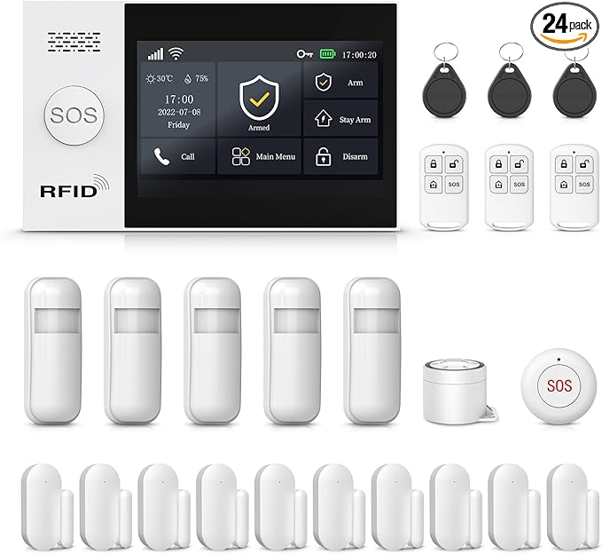 PGST Wireless Alarm System,Smart Home Security Systems with 4G SMS/Tuya App Instant Alerts,Motion Detector,Door Alarm Sensors,Remote,Work with Alexa for Villa,Apartment,No Monthly Fee