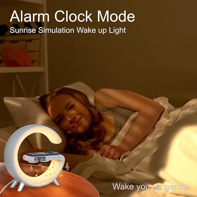 Table Lamp with Wireless Charger, Atmosphere Lamp with White Noise, Smart Light Sound Machine, Bluetooth Speaker with Alarm Clock, App Control Night Light Lamp for Bedroom【Large G ‎NH-69】