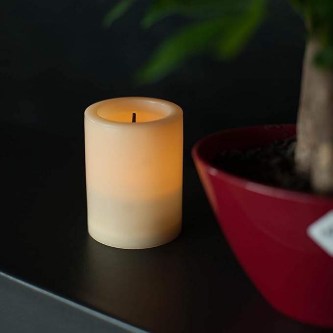 CANDLE CHOICE Outdoor Battery Operated Flameless Candle with Auto Daily Cycle Timer Waterproof Flickering Plastic Electric LED Pillar Light for Lantern Patio Garden Wedding Party Decorations 3”x4”(H)