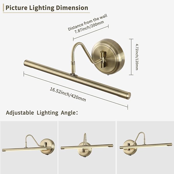 JOOSENLUX Modern Wall Lights Battery Operated Antique Bronze Wireless Picture Lights for Wall 16.5" Inch Dimmable Under Counter Lights for Kitchen with Swing Arm as Canvas Wall Sconce Light CRI95+