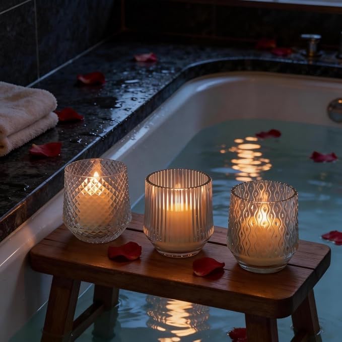Rechargeable Flameless LED Candles Set – Crystal Clear Glass, Real Wax, Warm White Flicker, Remote & Timer, Spring Home Decor for Women, USB Rechargeable