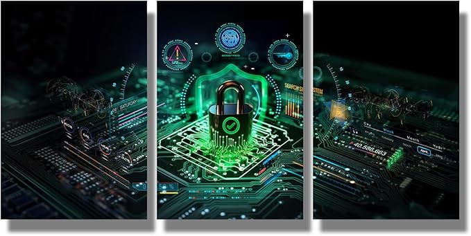 Canvas Wall Art Secure Connection or Cybersecurity Service Concept Picture Posters, Wall Art for Home Hotel Wall Decoration, 3 Panel Framed Wall Art Ready to Hang, 12x16inchx3