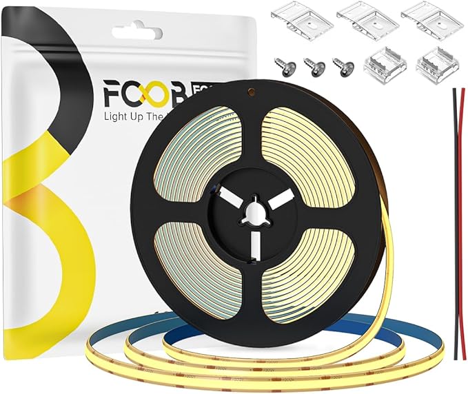 16.4FT COB LED Strip Light IP65 Waterproof DC12V 2700K Warm White Dimmable Strips, 320LEDs/m High Density Flexible Uniform Lights for DIY Home Decor, Cabinet, No Adapter/Controller