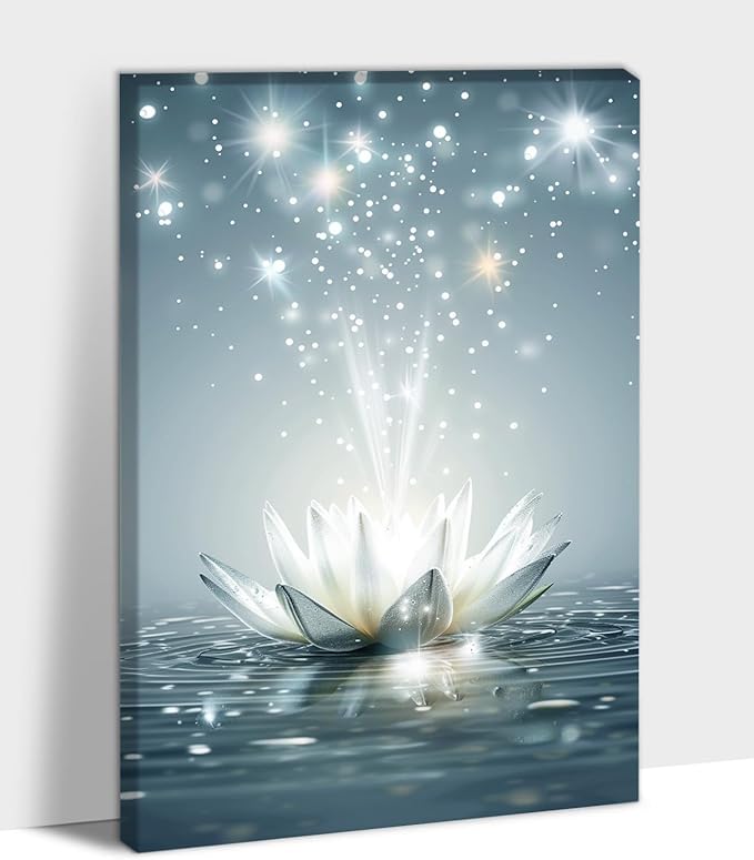 GUTTATY Zen Floral Canvas Wall Art, Water Lily Bloom Picture, Lotus Flower Canvas Art Print, Spiritual Zen Wall Picture, Meditation Spiritual Zen Flower Print for Yoga Spa Spiritual Room 12x18 inch