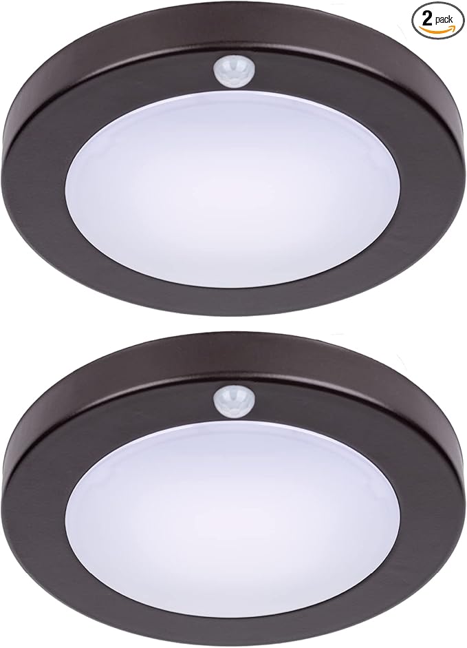 LIT-PaTH LED Flush Mount Ceiling Light, Closet Lighting Fixture with Motion Sensor, 10.5W, 700 Lumen, 6.2 Inch, Anti-Rust Galvanized Housing, Bronze Finish 3000K 2-Pack