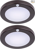 LIT-PaTH LED Flush Mount Ceiling Light, Closet Lighting Fixture with Motion Sensor, 10.5W, 700 Lumen, 6.2 Inch, Anti-Rust Galvanized Housing, Bronze Finish 3000K 2-Pack