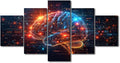5 Panel Artificial Intelligence Human Brain Canvas Wall Art Neural Networks Painting Wall Decorations for Living Room Technology Posters Data Code in Brain Pictures for Bedroom Wall Decor 60"Wx32"H
