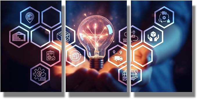 LSIUHWUWI Wall Art Painting Artificial Intelligence, AI Logistic Management Concept Pictures Print on Canvas 3 Panel Canvas Wall Art AI Artwork Ready to Hang 16x24inchx3