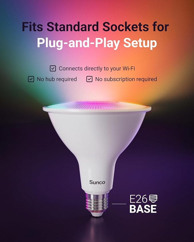Sunco PAR38 Alexa Compatible Smart LED Bulbs, WiFi Color Changing Outdoor Flood Light, 13W, RGB Tunable White CCT, Dimmable, with Amazon Alexa & Google Assistant, No Hub Required