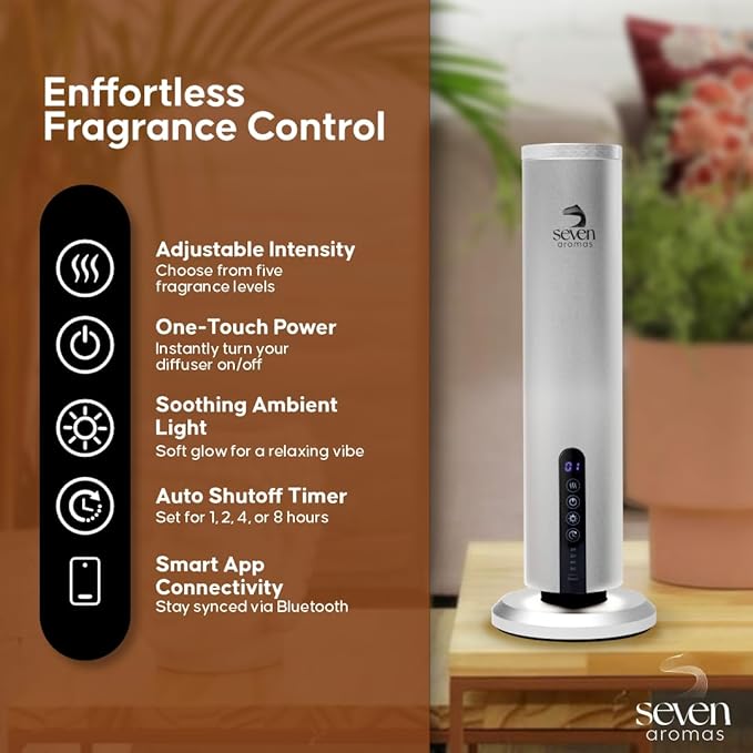 Waterless Essential Oil Scent Machine for Home & Large Rooms - Hotel Collection Aroma Diffuser with Cold Air Technology, Smart Bluetooth Control, 1200 Sq Ft Coverage for Home, Office & Spa - Silver