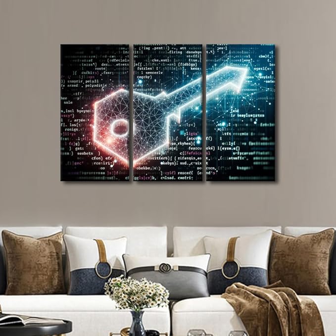 Framed Wall Art for Living Room 3 Piece Security Concept Pictures Print on Canvas for Living Room Decoration, Artificial Intelligence Artwork Gallery-Wrapped Ready to Hang, 42" Wx28 H