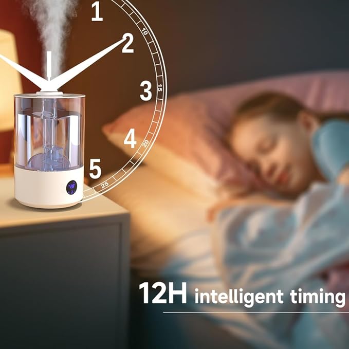 Large Room Humidifier for Bedroom Home 7.8L, Covering 600 ft², Top Fill Cool Mist Ultrasonic Air Humidifier with Essential Oil Diffuser, Whisper Quiet, Dual Mist, 44H Runtime & Timer Function