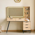 Vanity Desk with Mirror and Lights,Makeup Vanity with 2 USB Power Strip,3 Lighting Modes Adjustable Brightness, Foldable Three-Sided Mirror (ALIQWERY-005)