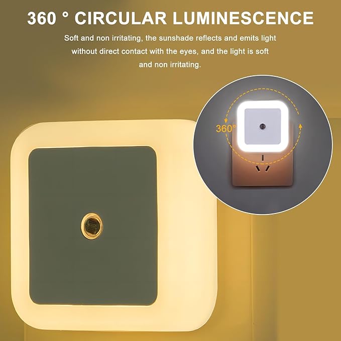 4Pcs LED Night Light, 0.5W Smart Light Sensing Warm White Nightlight, 65mm ABS Auto Sensor, Bedroom, Bathroom, Kitchen, Hallway, Stairs, Energy Efficient, Compact, Christmas