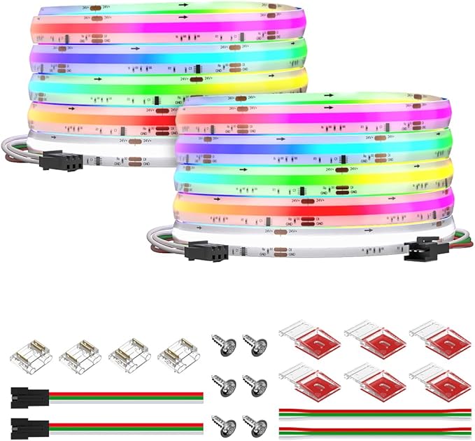 BTF-LIGHTING FCOB IP66 COB LED Strip WS2814 IC RGBW 6000K 2X16.4FT Total 32.8FT 784LED/m DC24V Flexible High Density Color Chasing Light 10mm Width for Indoor Decor(No Adapter or Controller)