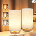 3-Color Adjustable Bedside Table Lamp for Bedroom Set of 2,Minimalist Wood Base&Round Fabric Shade,Cozy Lighting Nightstand Boho Lamp,Reading Desk Night Stand Light for Room,Office,kitchen,Nursery