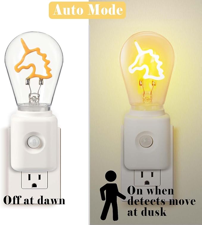 Vintage Filament LED Night Light Plug-in, Dusk to Dawn & Motion Sensor, 10-100LM Adjustable Brightness, Ultra Warm Ambience 2200K, Dimmable, for Bedroom, Hallway & Kitchen, 1 Pack