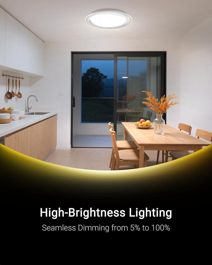 1-Pack, 21 inch Smart LED Music Ceiling Light with Bluetooth Speaker, Compatible with Alexa & Google Home, Color Changing RGB Dimmable Light for Living Room, Bedroom, Kitchen